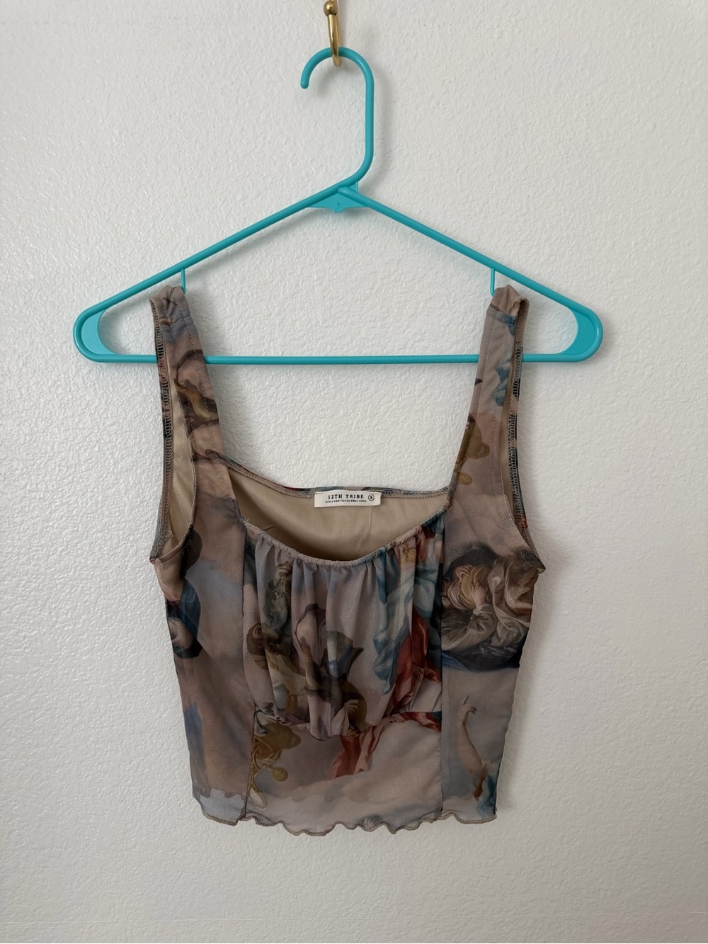 12th Tribe Mesh Renaissance Print Crop Top